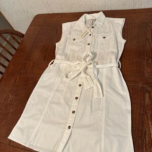 Speed Limit MPH White Belted Mini Shirt Dress Size Small Button Front NWT